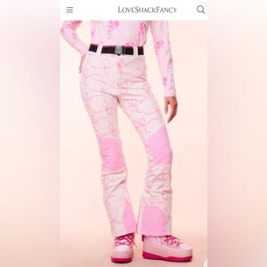LoveShackFancy Pink and White Flare Pants